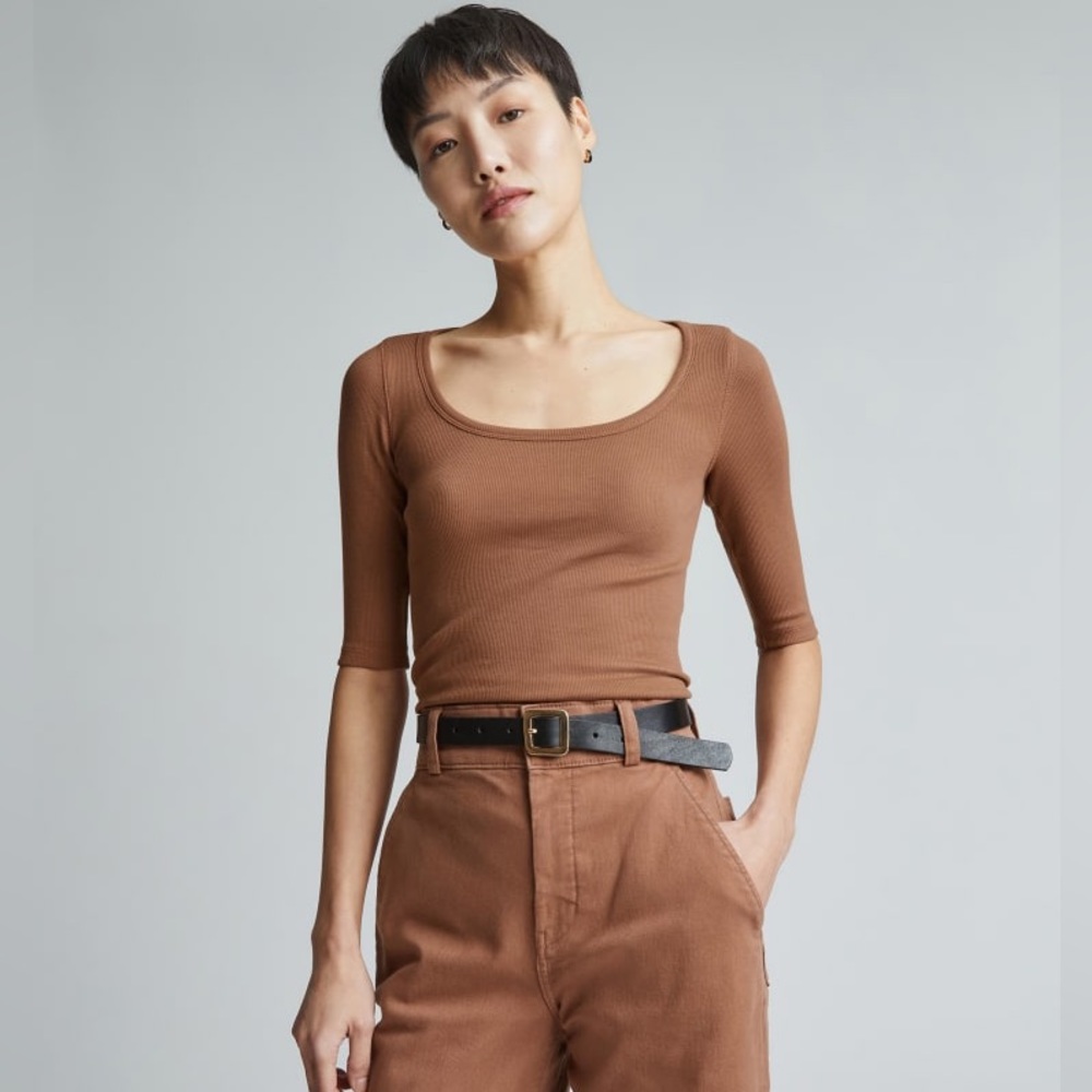Everlane The Pima Micro-Rib Scoop-Neck Tee